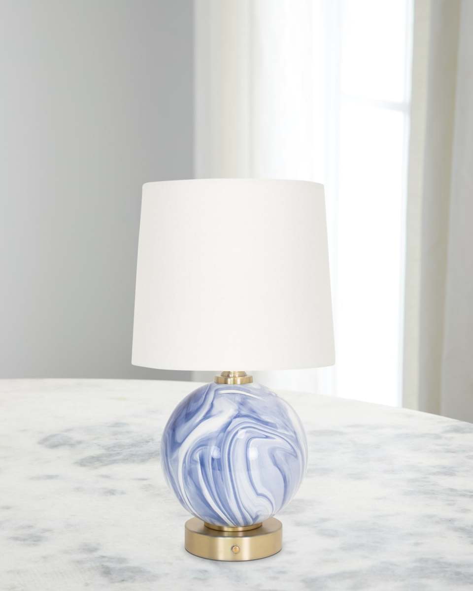 Blue/White Sphere Rechargeable 15" Table Lamp